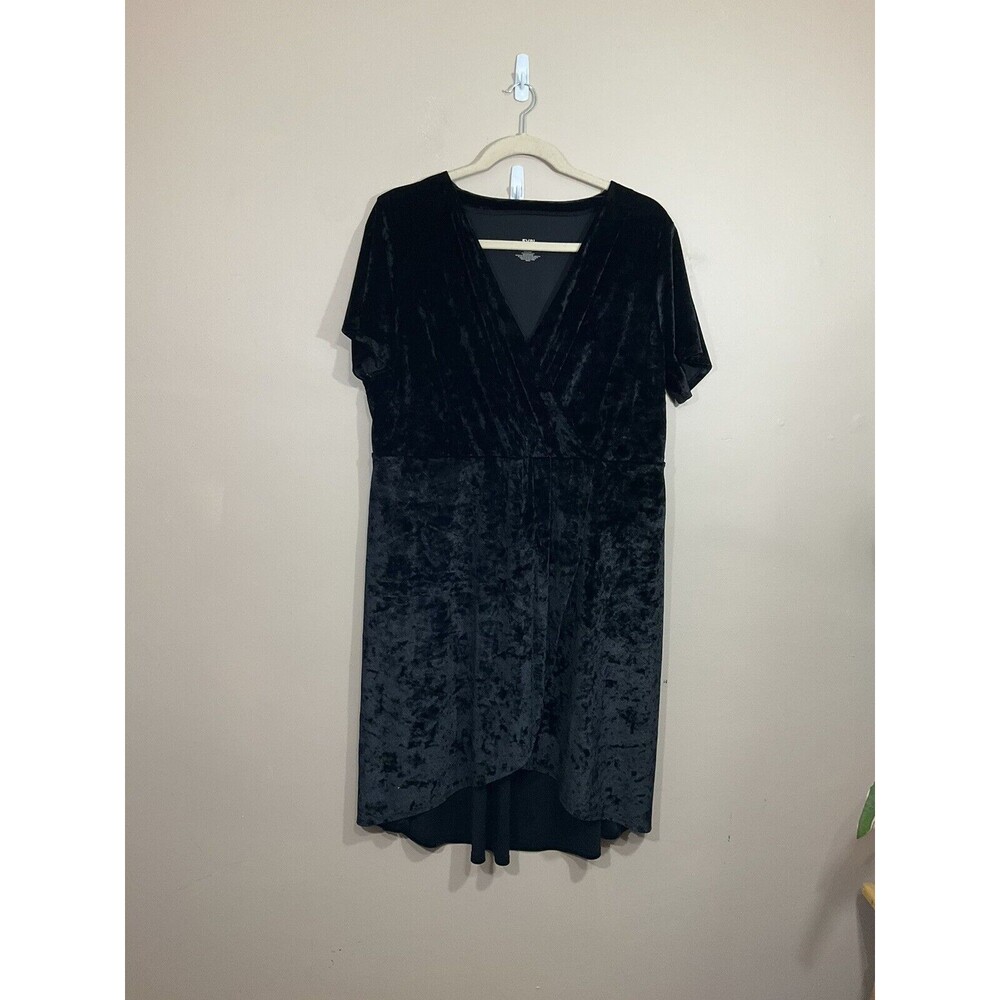 Evri Womens Velvet Faux Wrap Midi Dress 3X Black Goth Grunge Witch Halloween